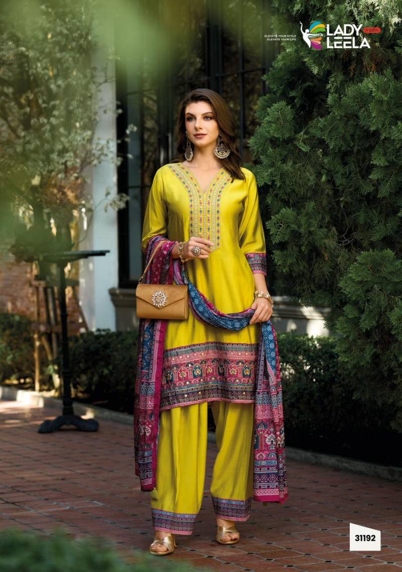 Lady Leela Khwab Designer Embroidery Silk Kurti Bottom And Dupatta