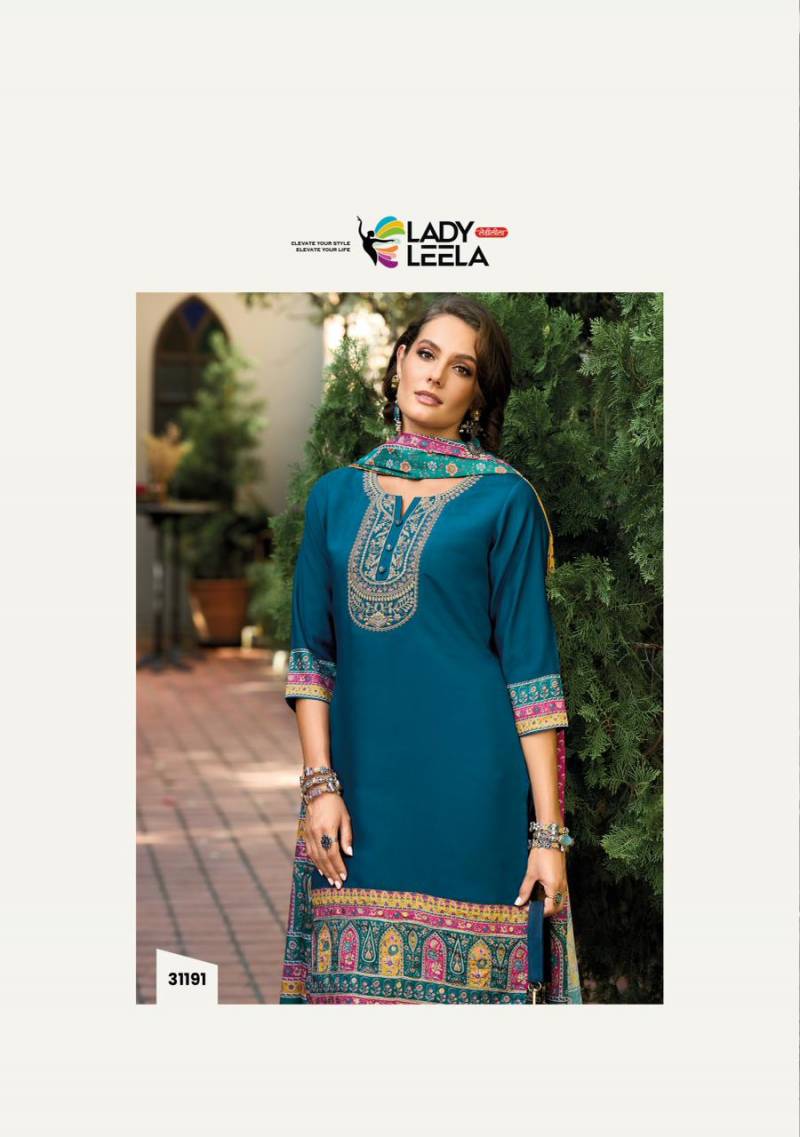 Lady Leela Khwab Designer Embroidery Silk Kurti Bottom And Dupatta