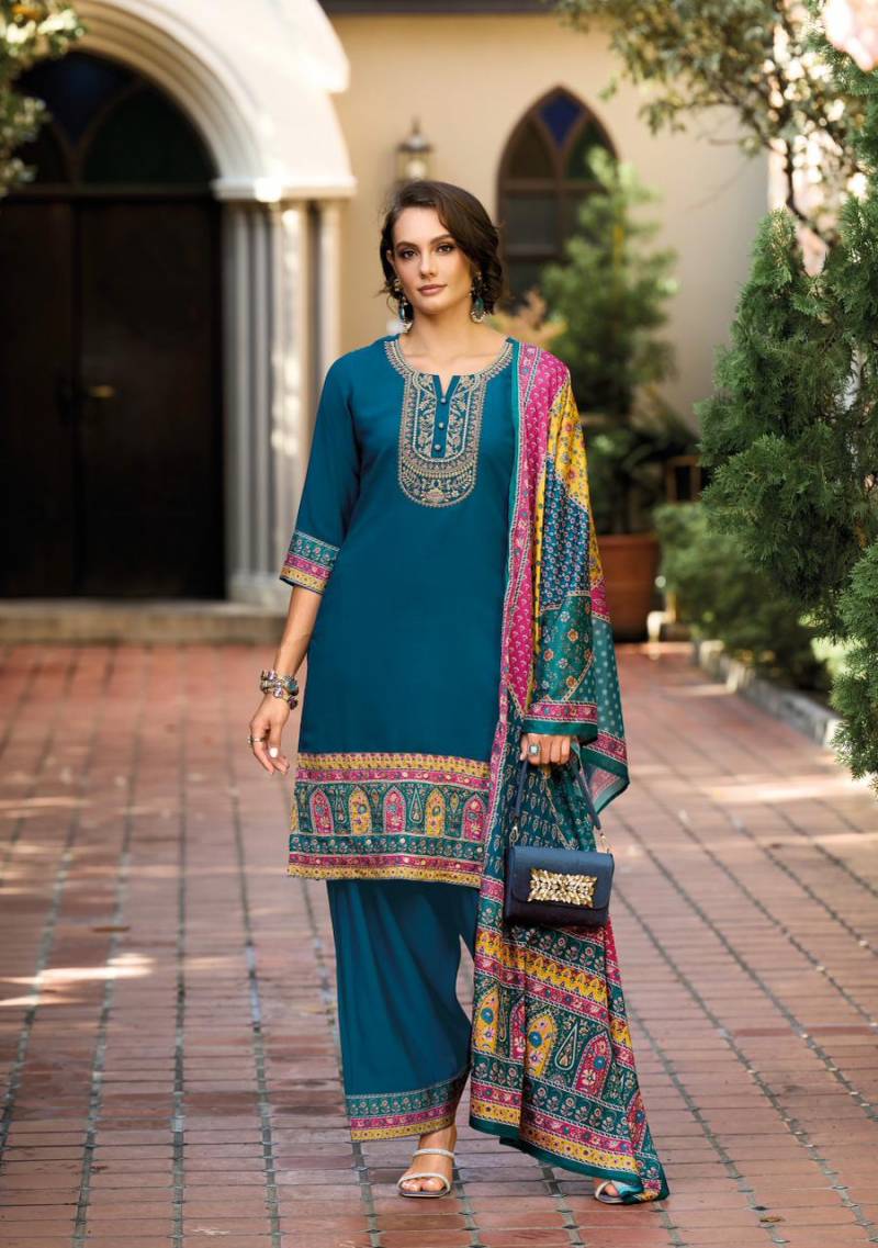 Lady Leela Khwab Designer Embroidery Silk Kurti Bottom And Dupatta