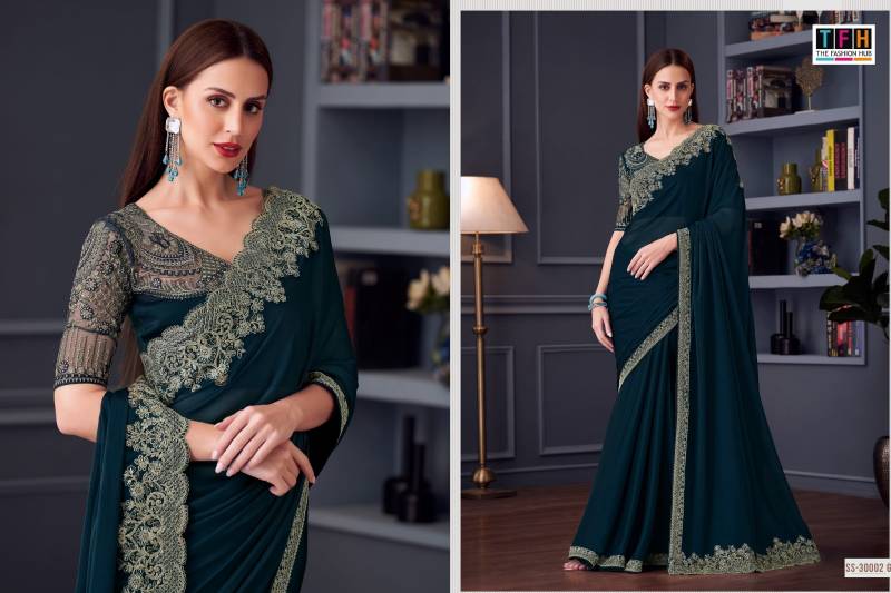 Tfh Silver Screen Hit 30002 Silk Chiffon Party Wear Saree Collection