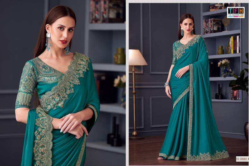 Tfh Silver Screen Hit 30002 Silk Chiffon Party Wear Saree Collection