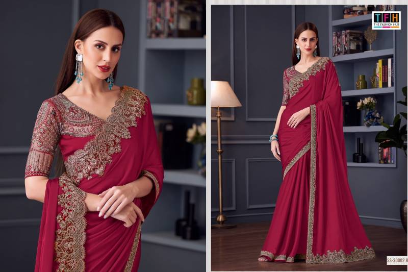 Tfh Silver Screen Hit 30002 Silk Chiffon Party Wear Saree Collection