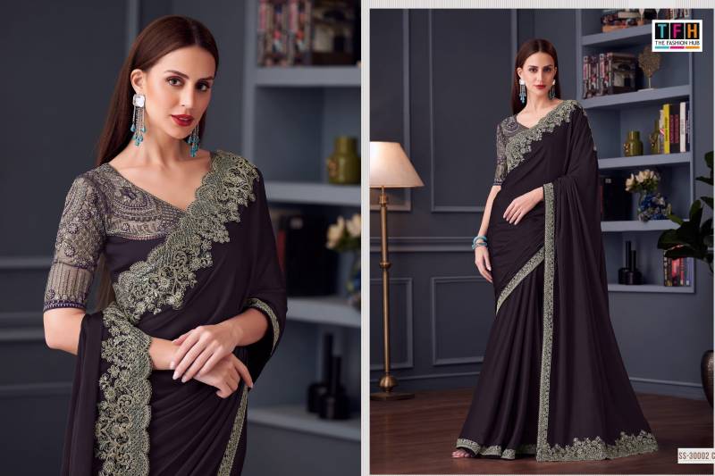 Tfh Silver Screen Hit 30002 Silk Chiffon Party Wear Saree Collection