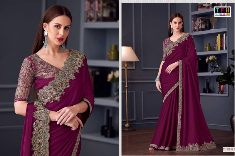 Tfh Silver Screen Hit 30002 Silk Chiffon Party Wear Saree Collection