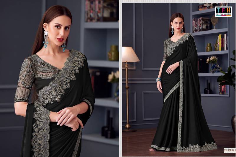 Tfh Silver Screen Hit 30002 Silk Chiffon Party Wear Saree Collection