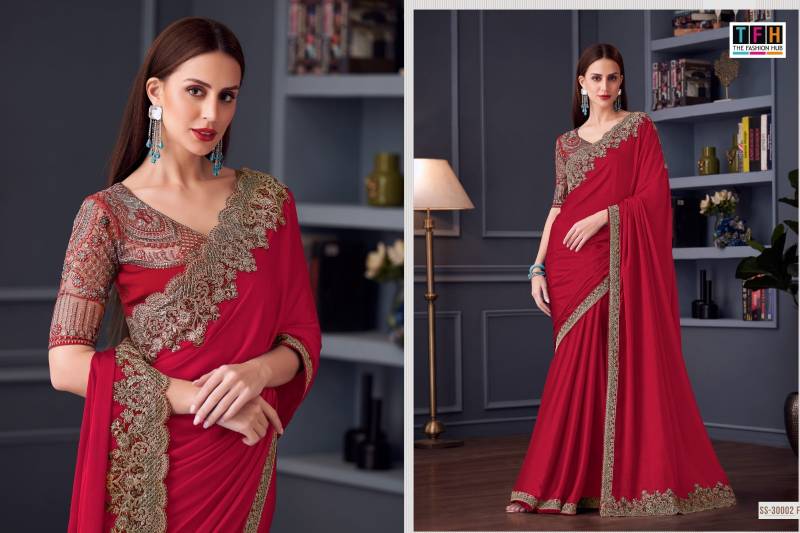Tfh Silver Screen Hit 30002 Silk Chiffon Party Wear Saree Collection