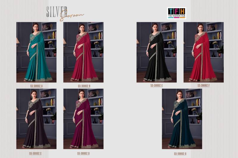 Tfh Silver Screen Hit 30002 Silk Chiffon Party Wear Saree Collection