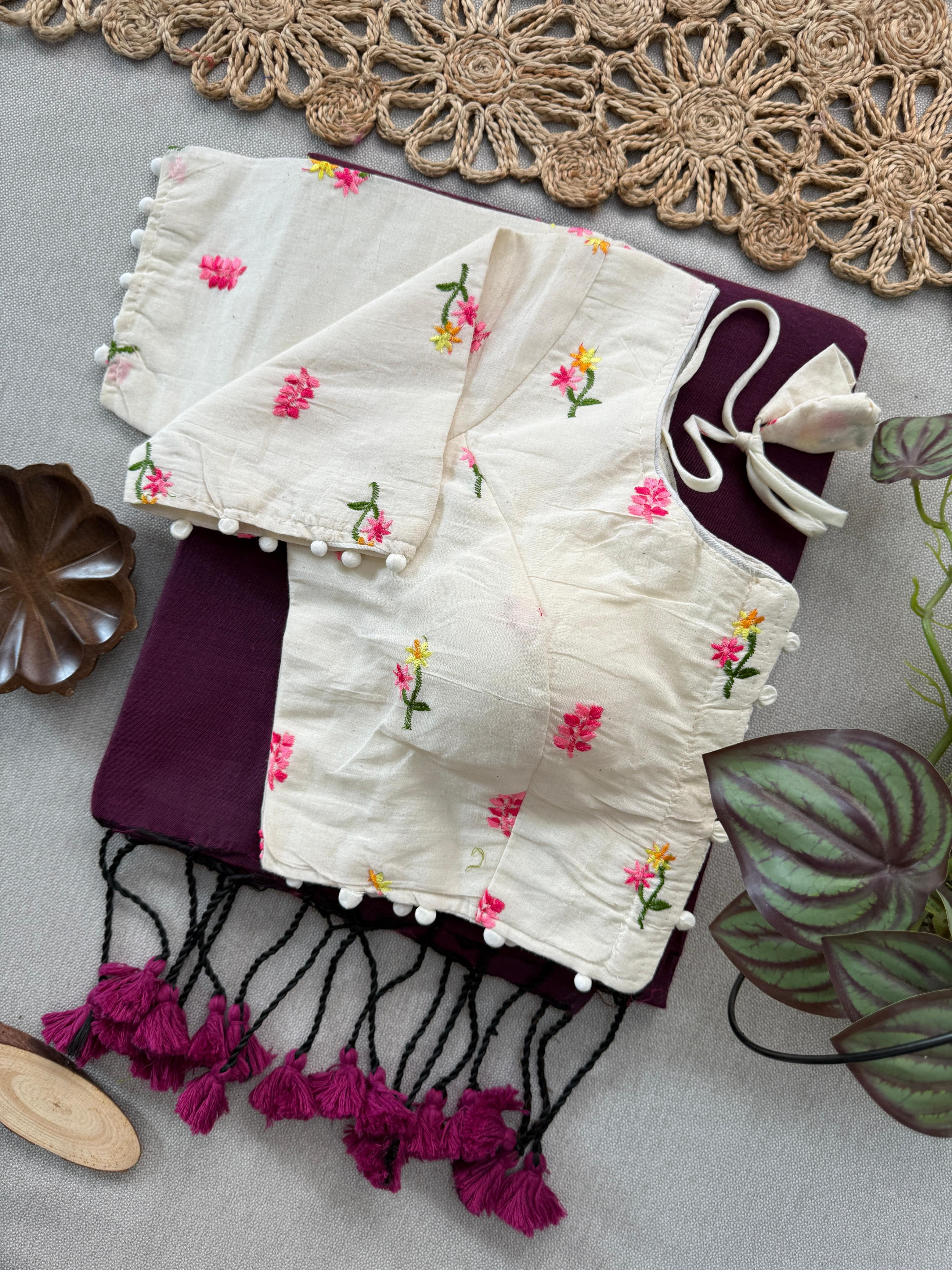 Lekha Cf 157 Khadi Cotton Plain Saree With Embroidery Readymade Blouse