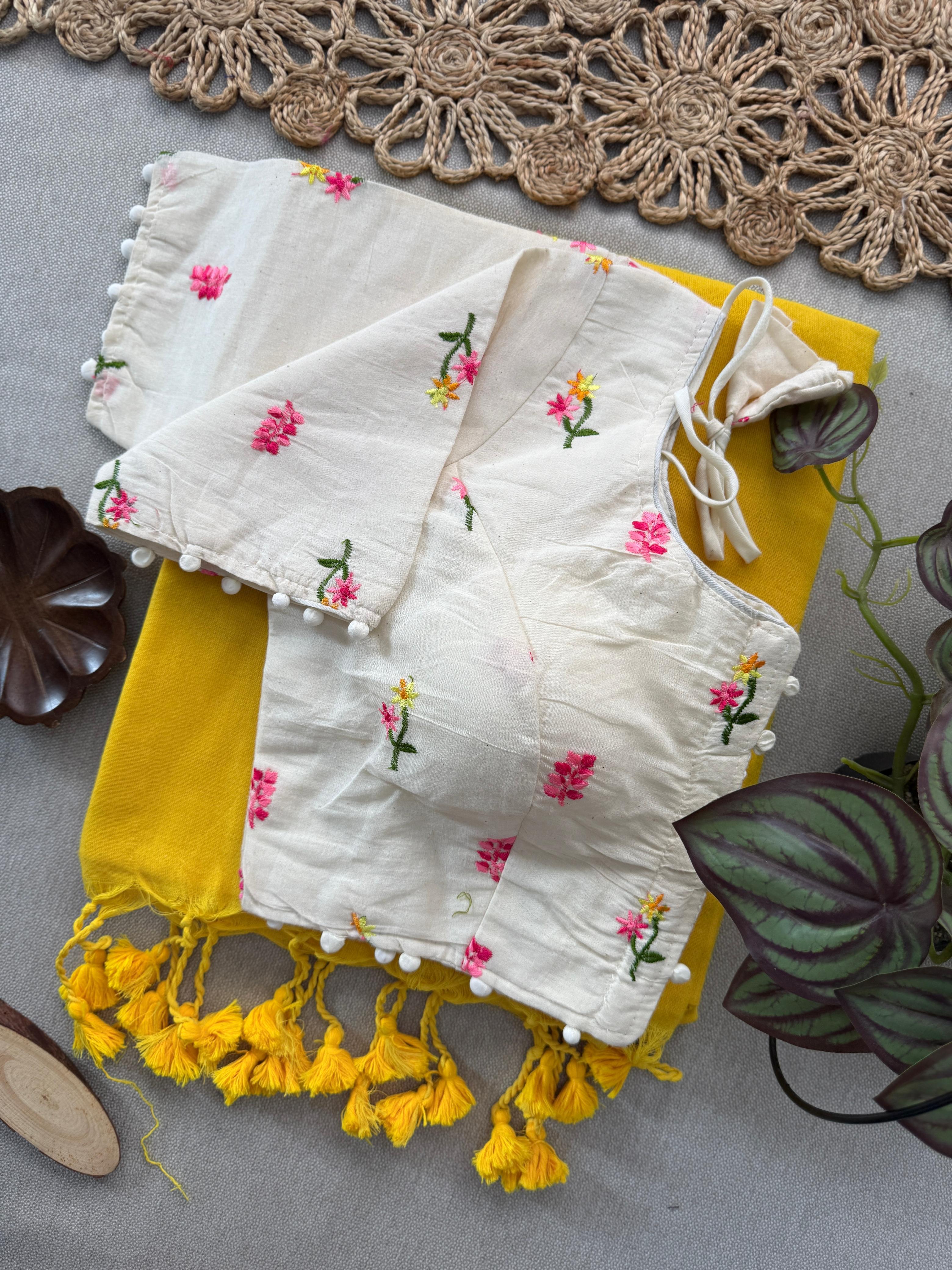 Lekha Cf 157 Khadi Cotton Plain Saree With Embroidery Readymade Blouse