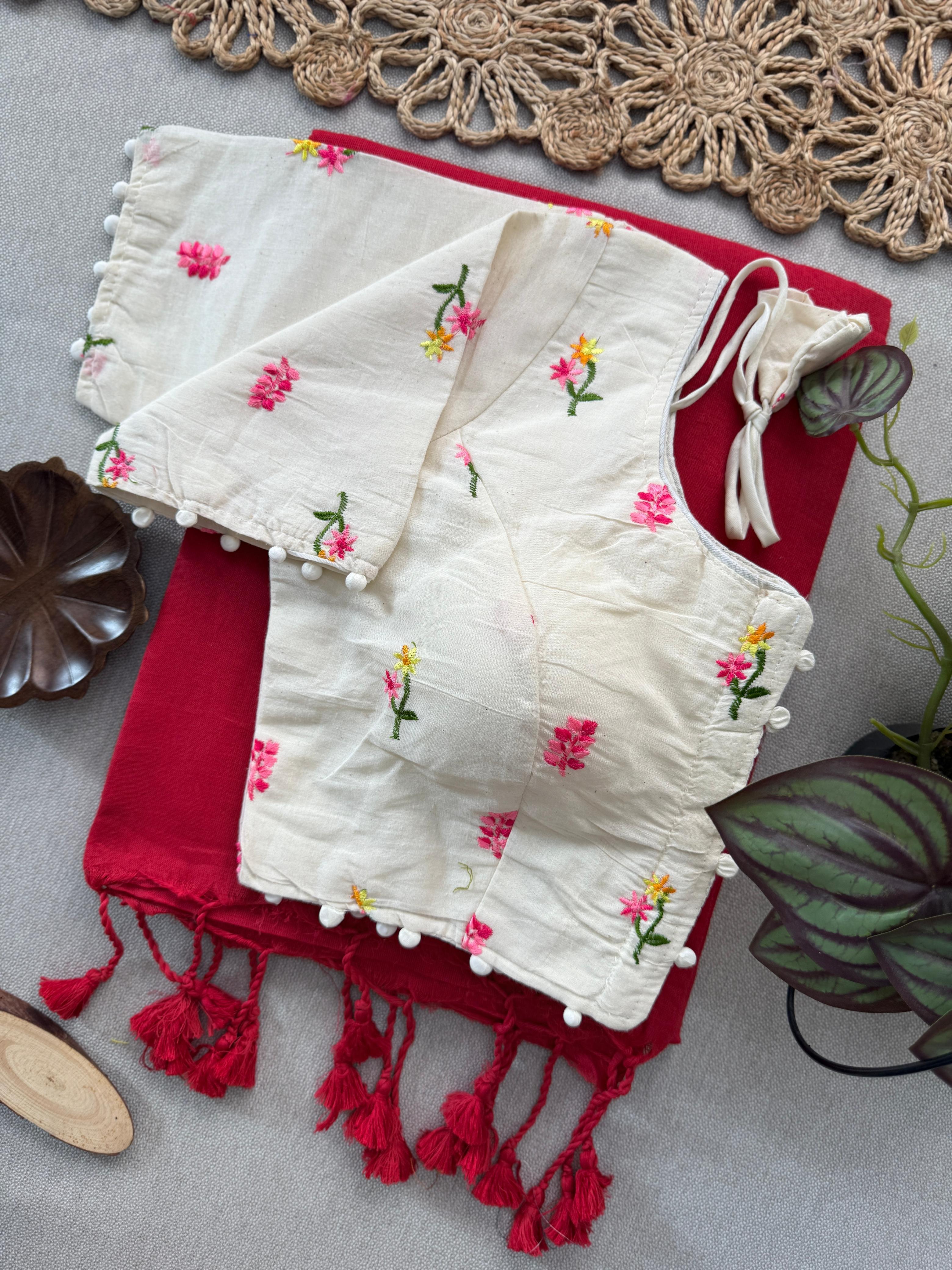 Lekha Cf 157 Khadi Cotton Plain Saree With Embroidery Readymade Blouse
