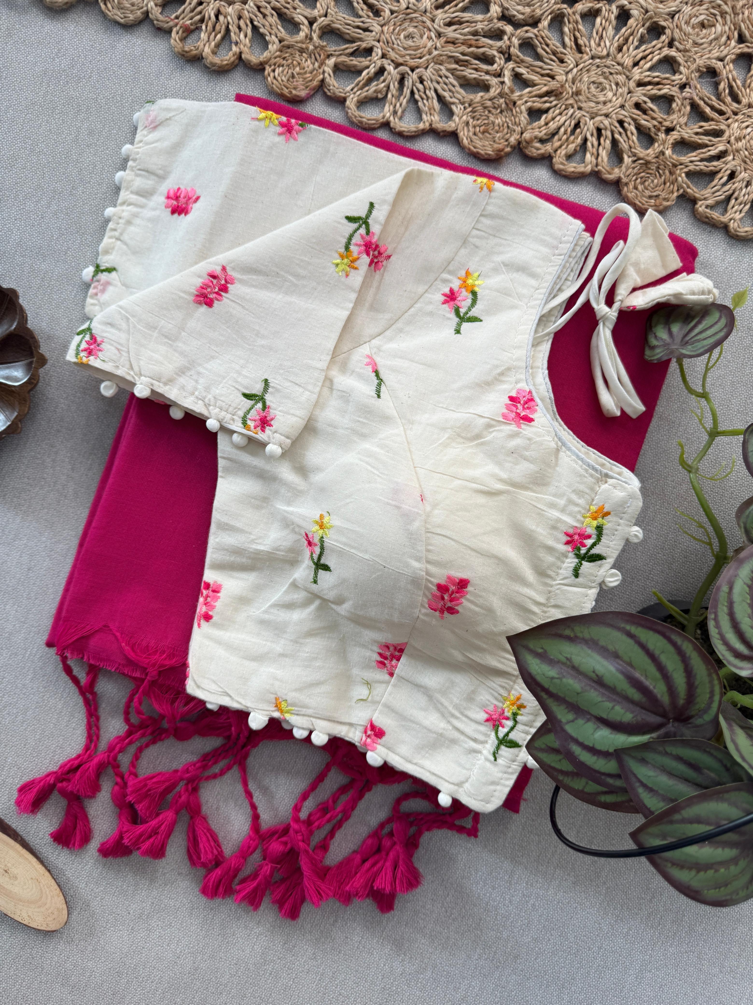 Lekha Cf 157 Khadi Cotton Plain Saree With Embroidery Readymade Blouse