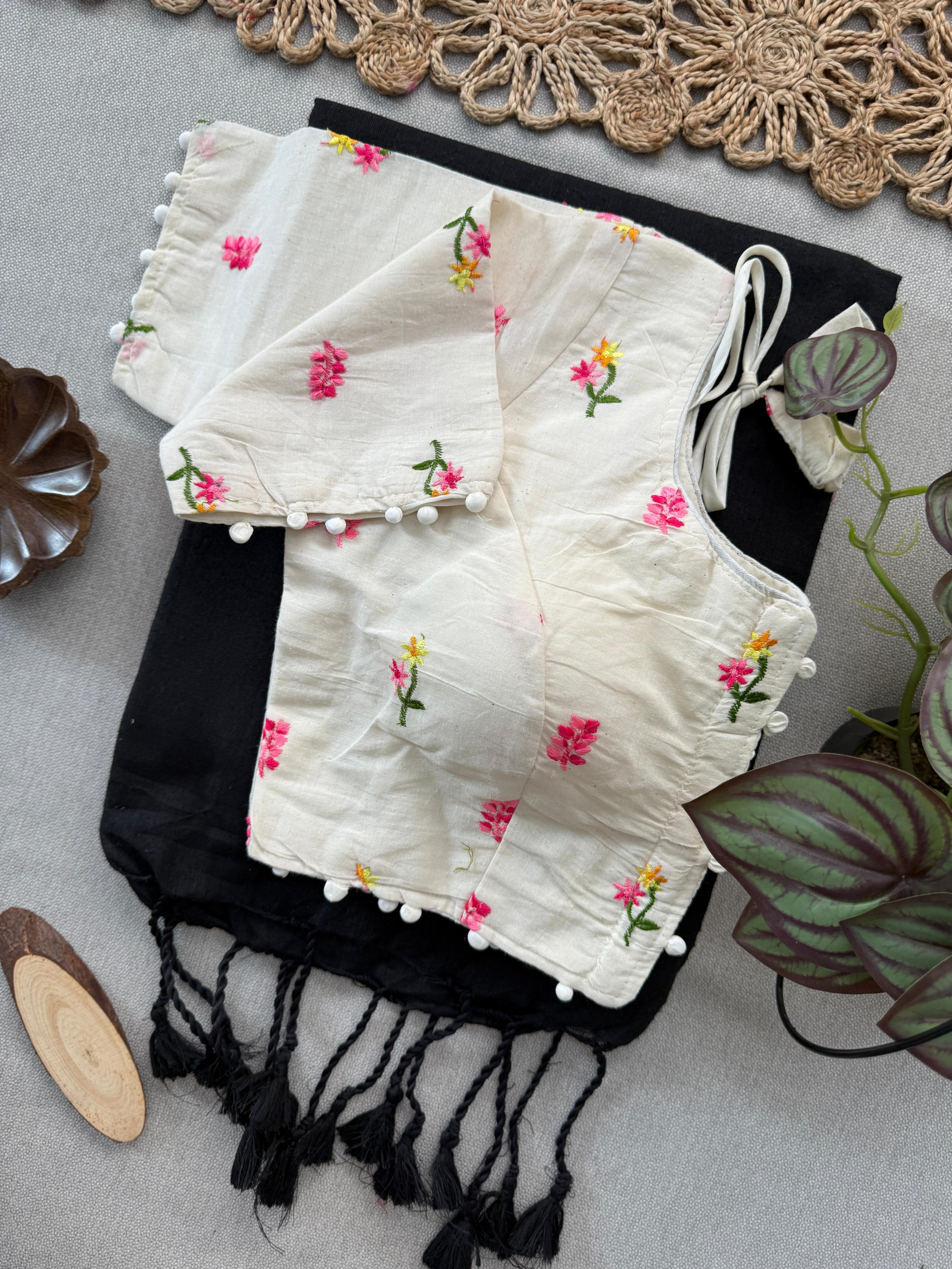 Lekha Cf 157 Khadi Cotton Plain Saree With Embroidery Readymade Blouse