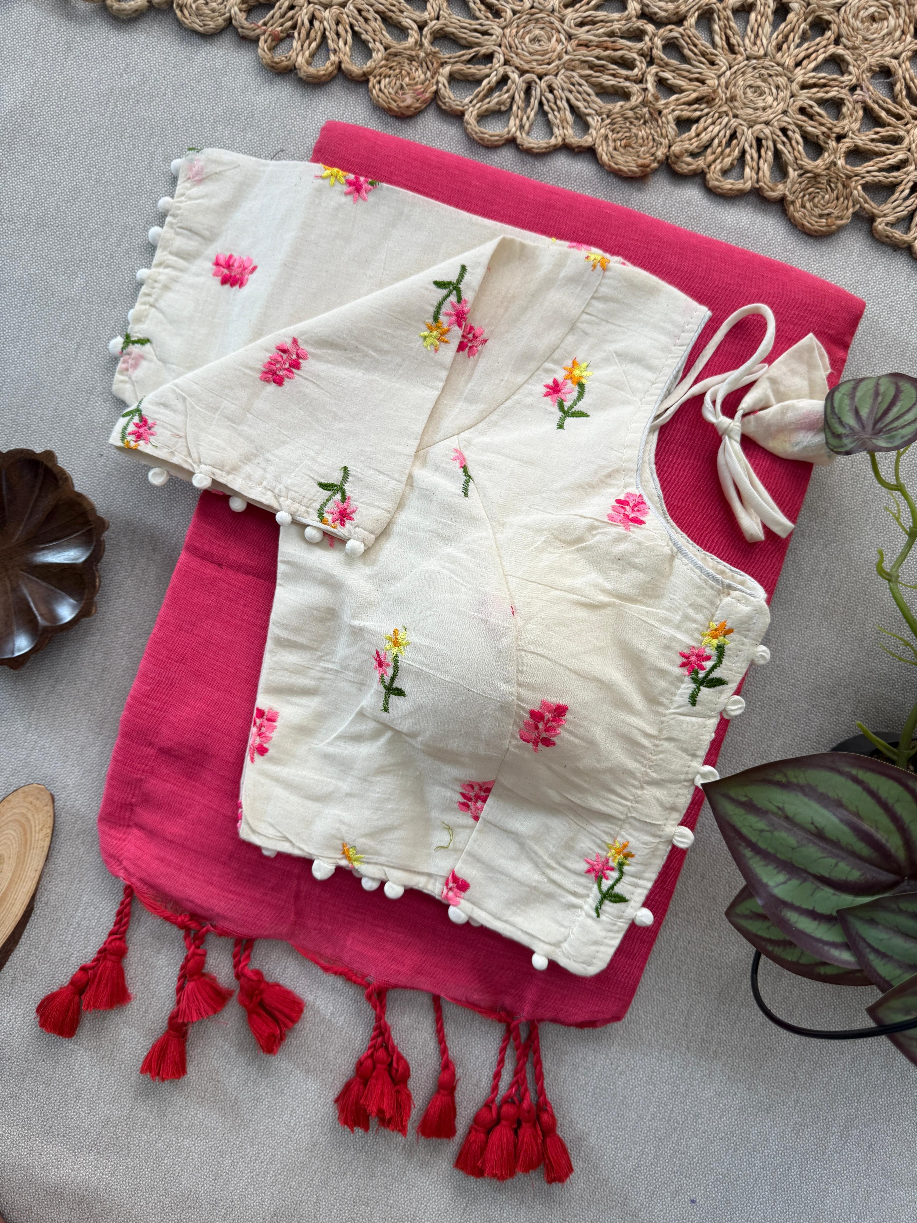 Lekha Cf 157 Khadi Cotton Plain Saree With Embroidery Readymade Blouse