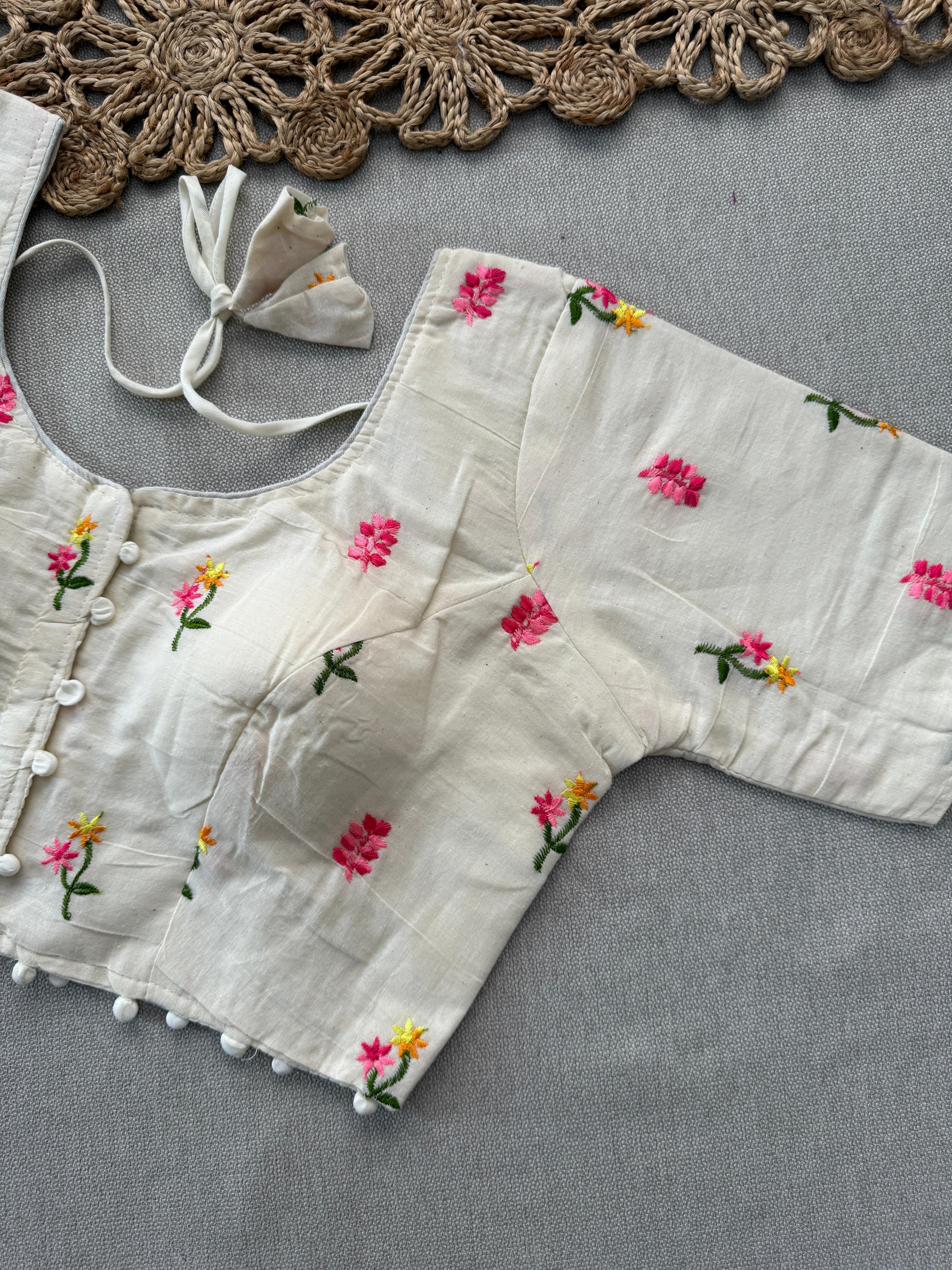Lekha Cf 157 Khadi Cotton Plain Saree With Embroidery Readymade Blouse