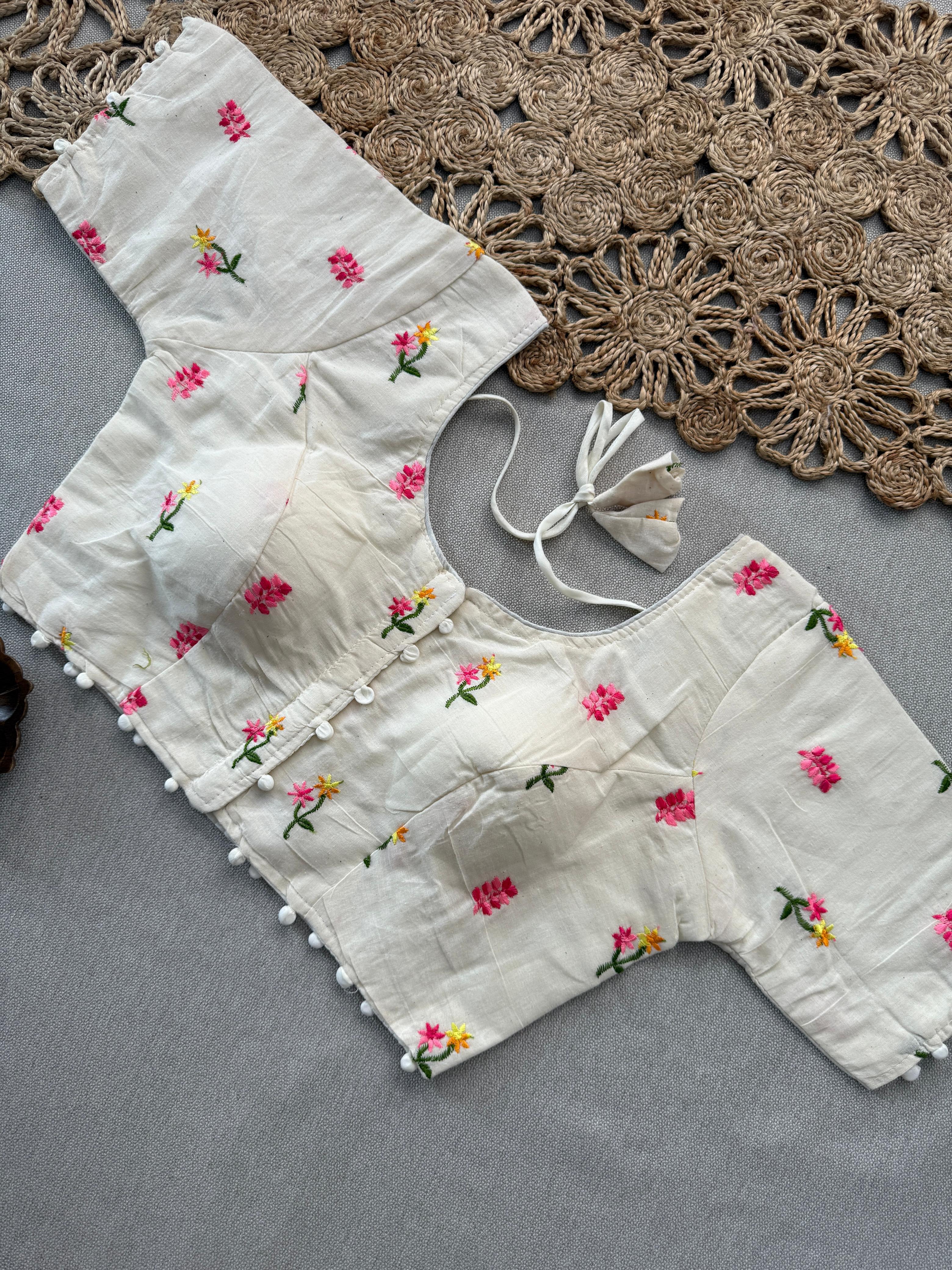 Lekha Cf 157 Khadi Cotton Plain Saree With Embroidery Readymade Blouse
