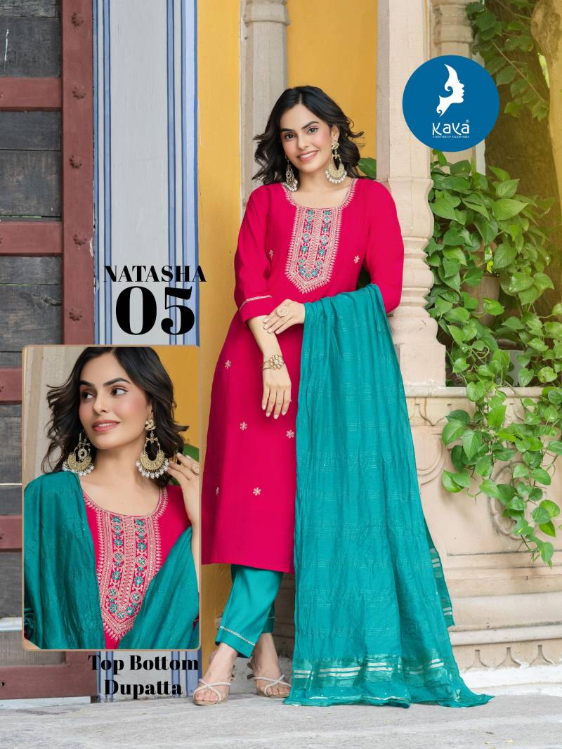 Kaya Natasha Roman Silk Kurti Bottom And Dupatta Collection