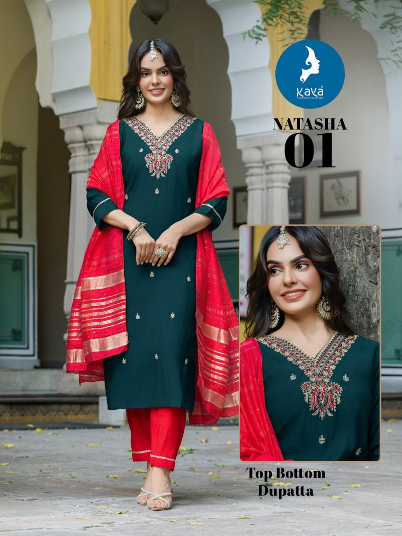 Kaya Natasha Roman Silk Kurti Bottom And Dupatta Collection