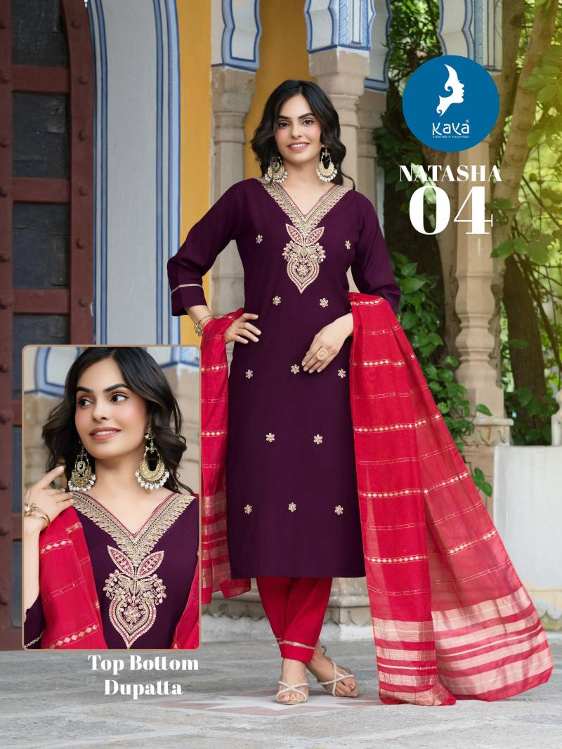 Kaya Natasha Roman Silk Kurti Bottom And Dupatta Collection