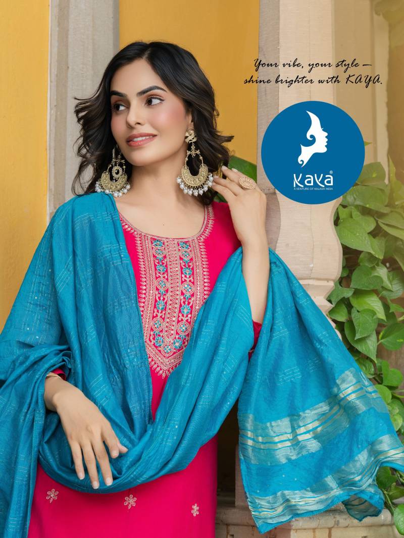 Kaya Natasha Roman Silk Kurti Bottom And Dupatta Collection