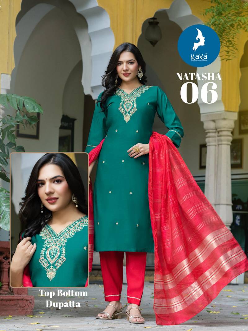 Kaya Natasha Roman Silk Kurti Bottom And Dupatta Collection