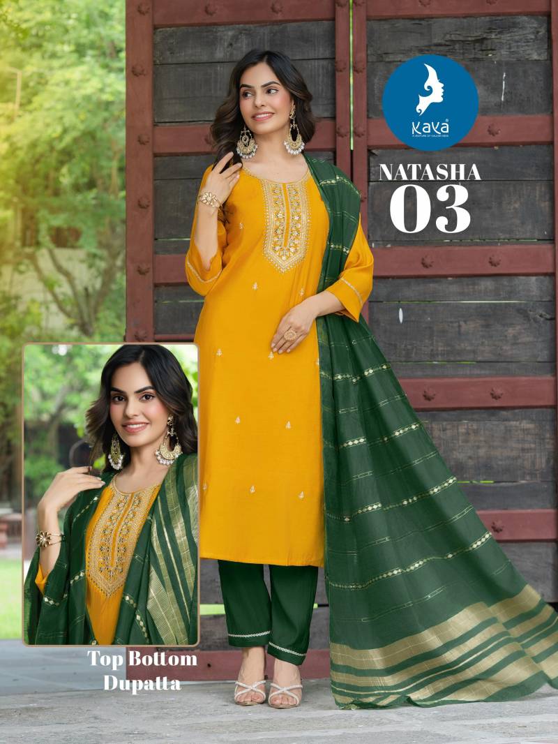 Kaya Natasha Roman Silk Kurti Bottom And Dupatta Collection