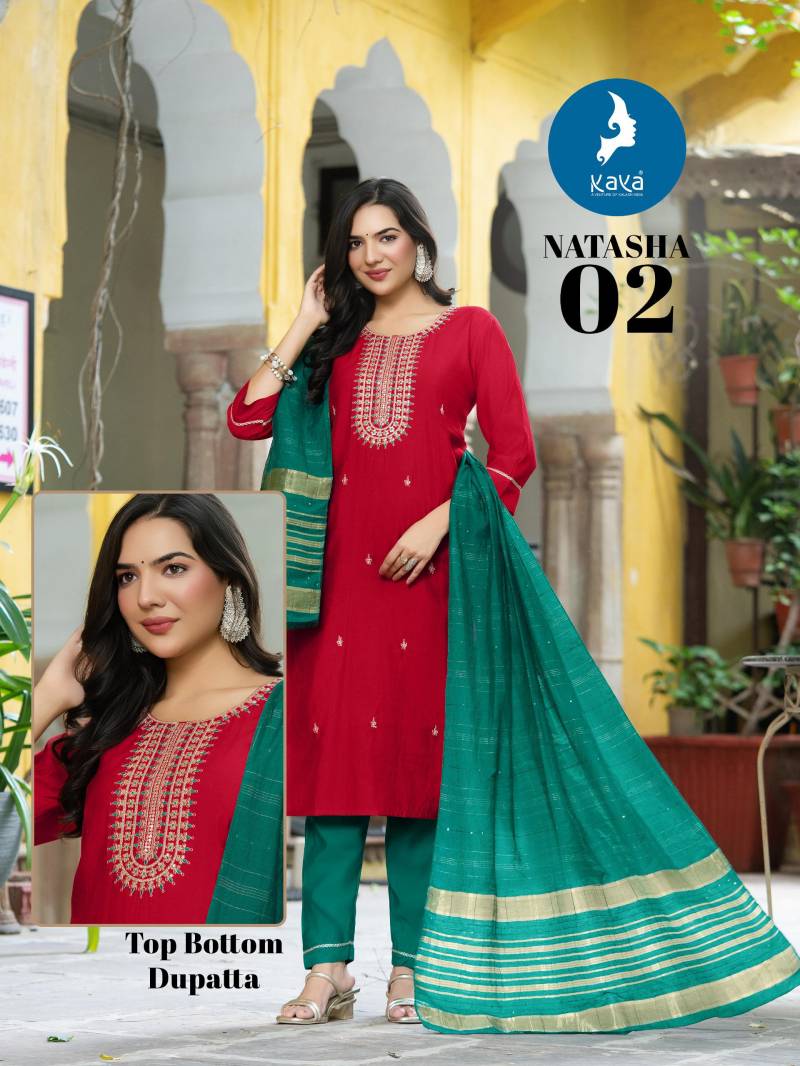 Kaya Natasha Roman Silk Kurti Bottom And Dupatta Collection