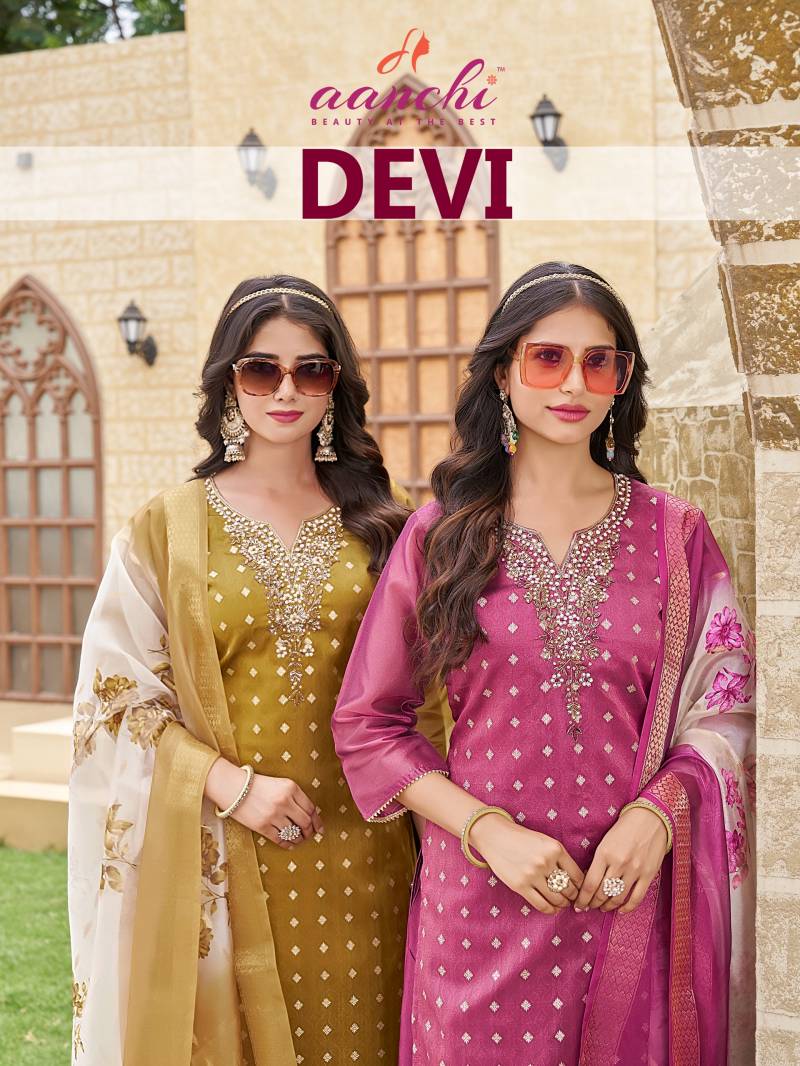 Aanchi Devi Shimmer Jacquard Kurti Bottom And Dupatta Collection