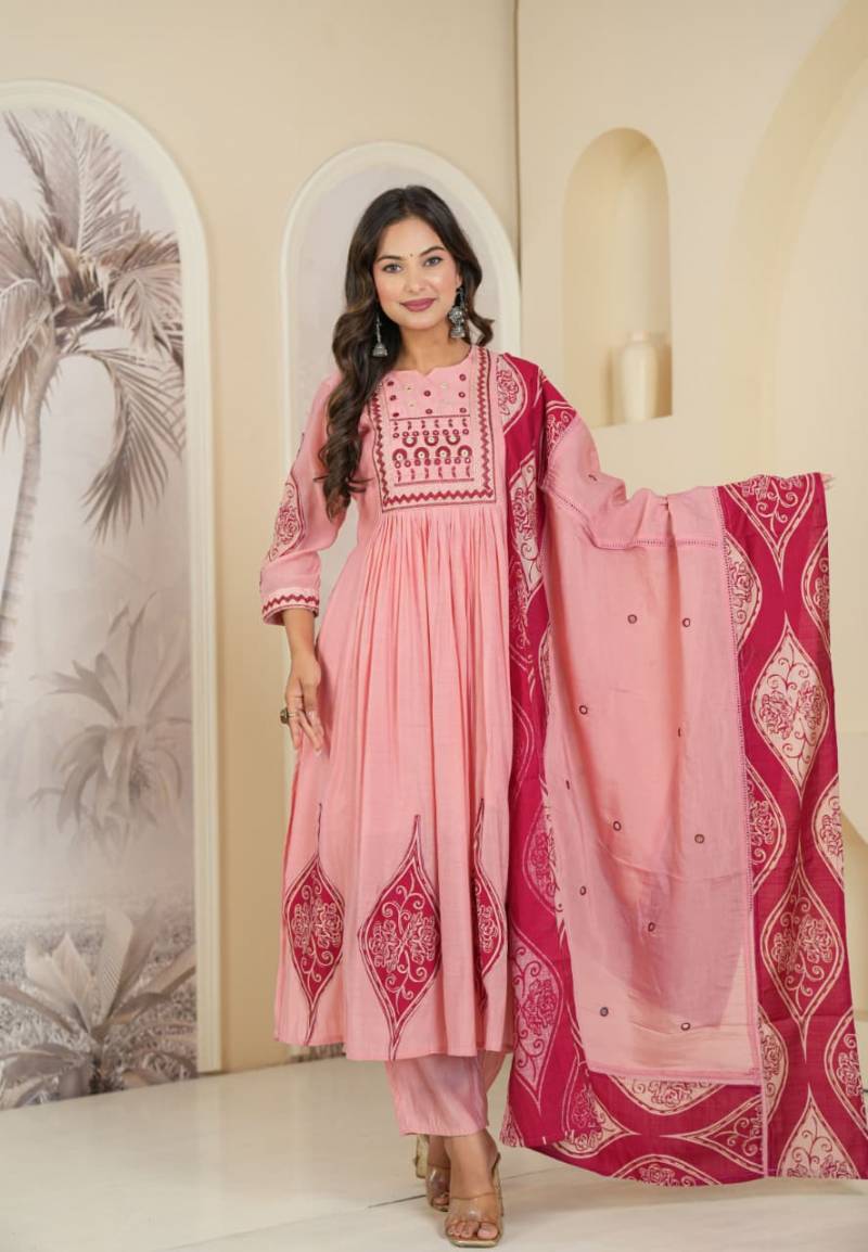 Naisha K 290 Mal Chanderi Kurti Bottom With Dupatta Collection