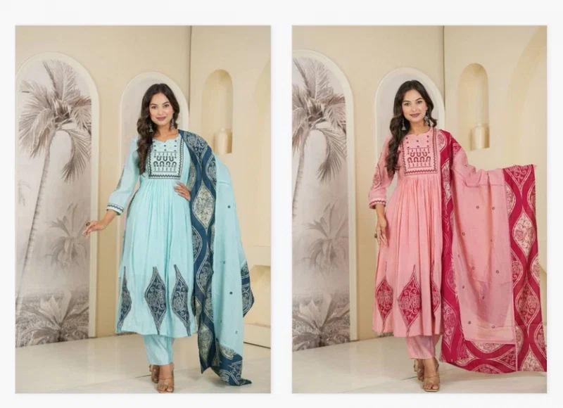 Naisha K 290 Mal Chanderi Kurti Bottom With Dupatta Collection