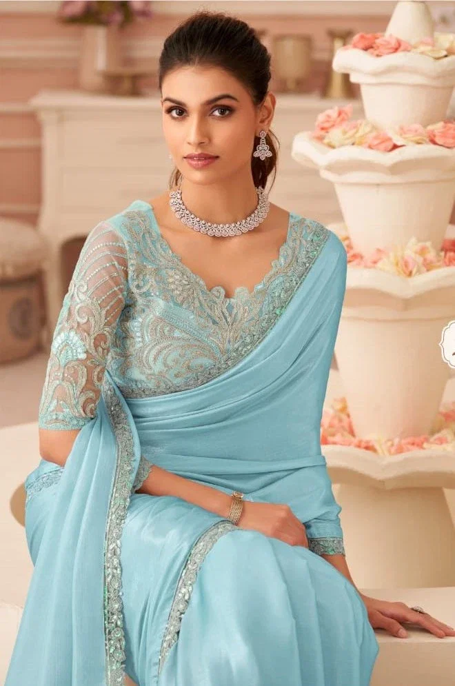 Tfh Salsa Style 8004 A To F Silver Chiffon Shimmer Saree Collection