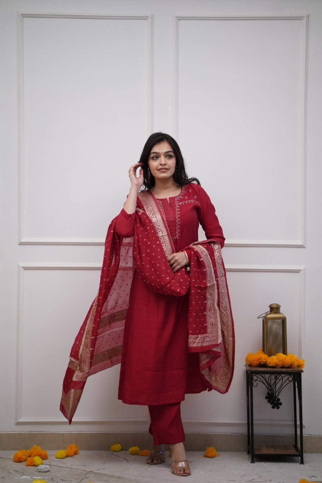 Navya Kurti 131 Party Wear Embroidery Worked Cotton Silk Kurti with Pant and Dupatta Set 