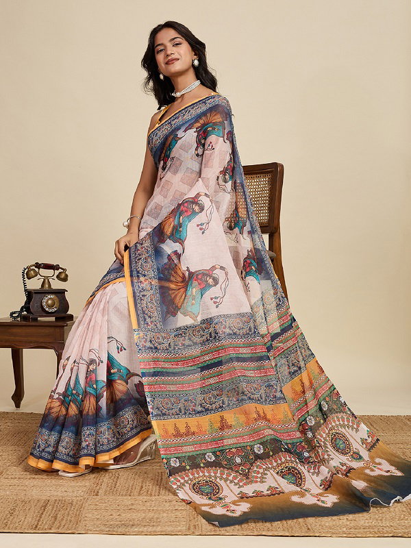 Maahi 193 Party Wear Amazing Printed Linen Saree with Jari Border 