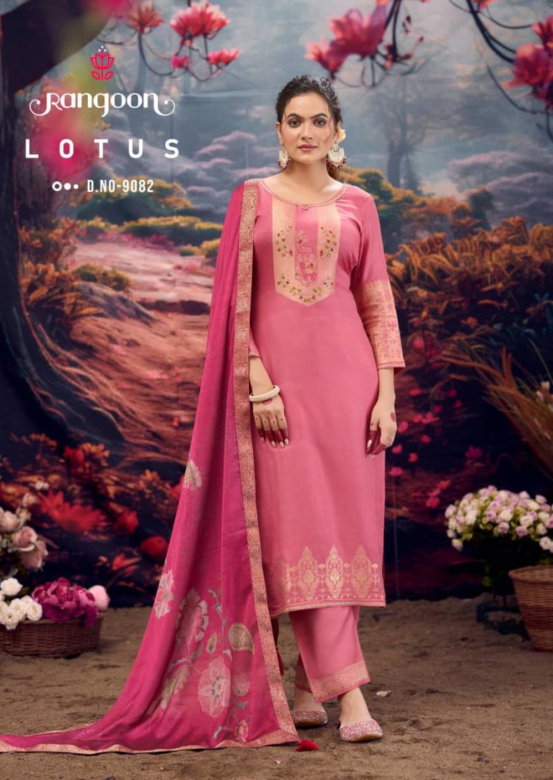 Rangoon Lotus Muslin Khatli Handwork Kurti Pant And Dupatta