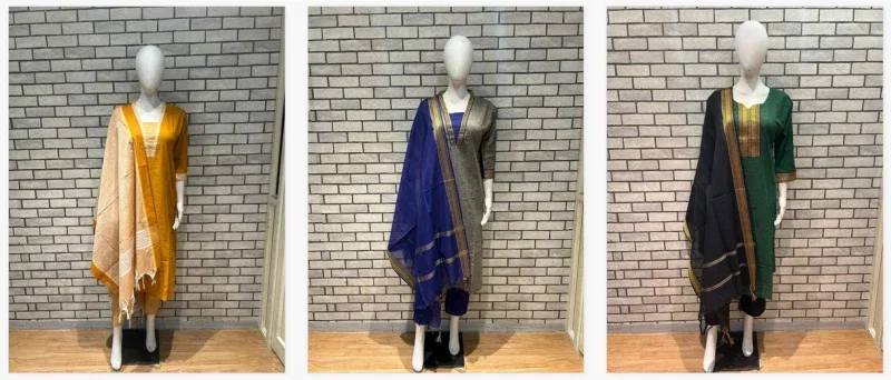 Naisha K 291 Bhagalpuri Cotton Kurti Pant And Dupatta Collection