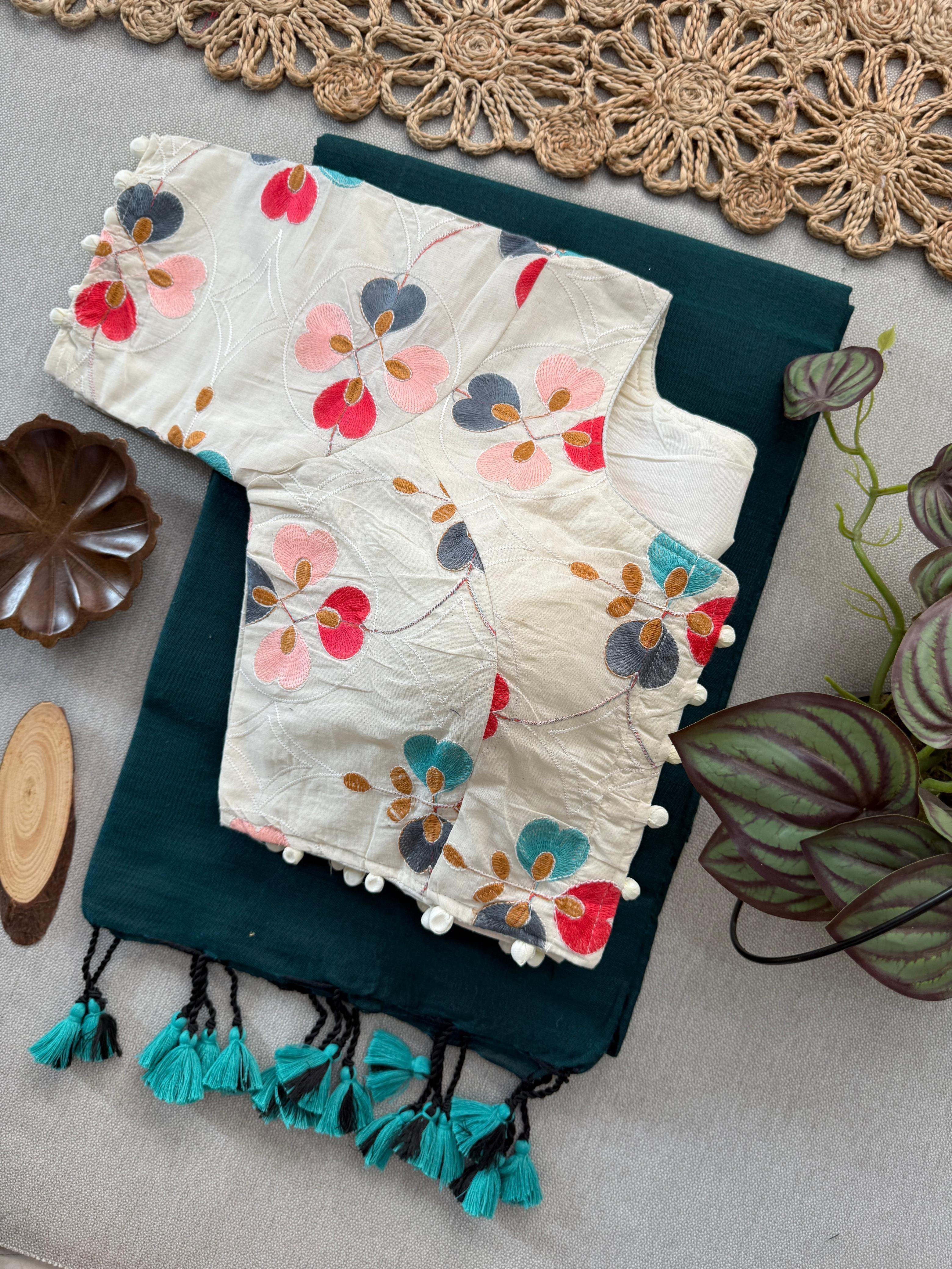Lekha CF 159 Khadi Cotton Plain Saree With Embroidery Readymade Blouse