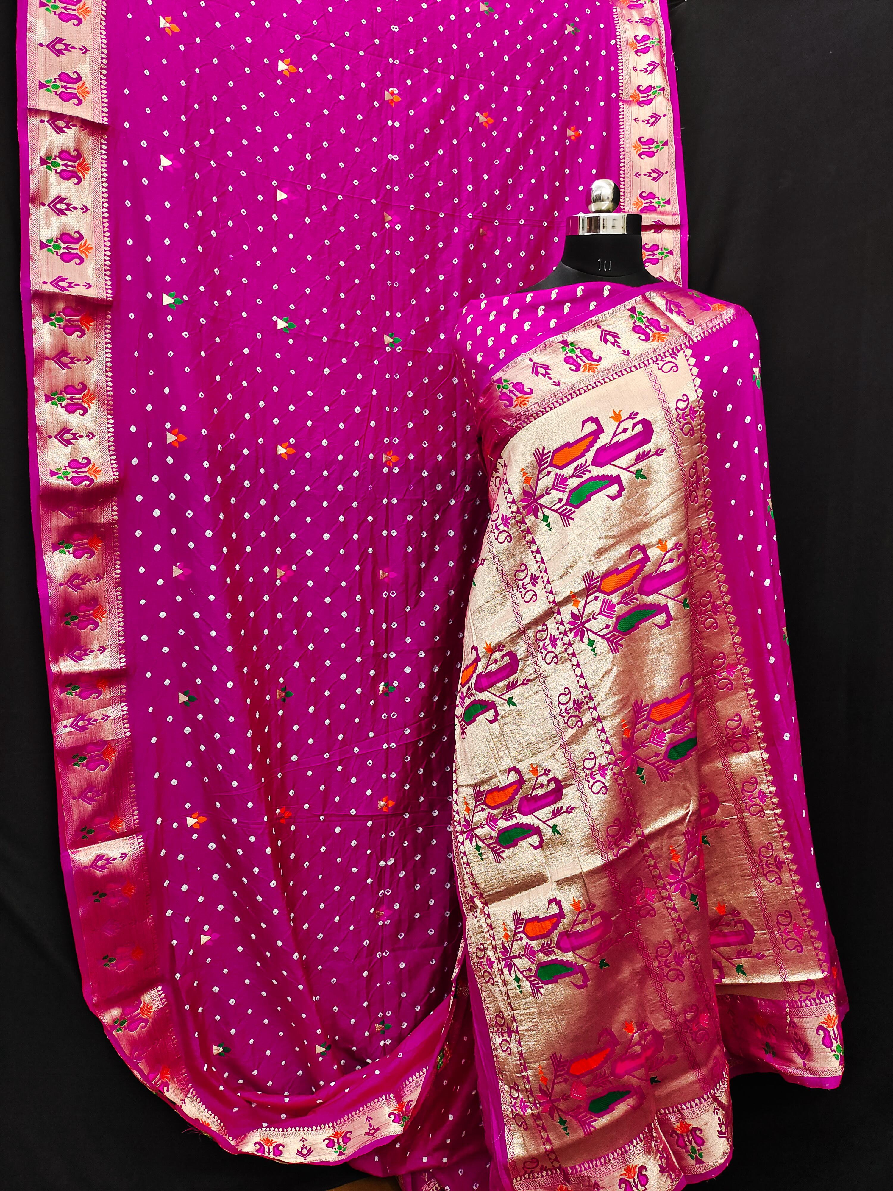 Lekha VC Yogeshwari Dola Silk Bandhej With Zari Weaving Butti Saree