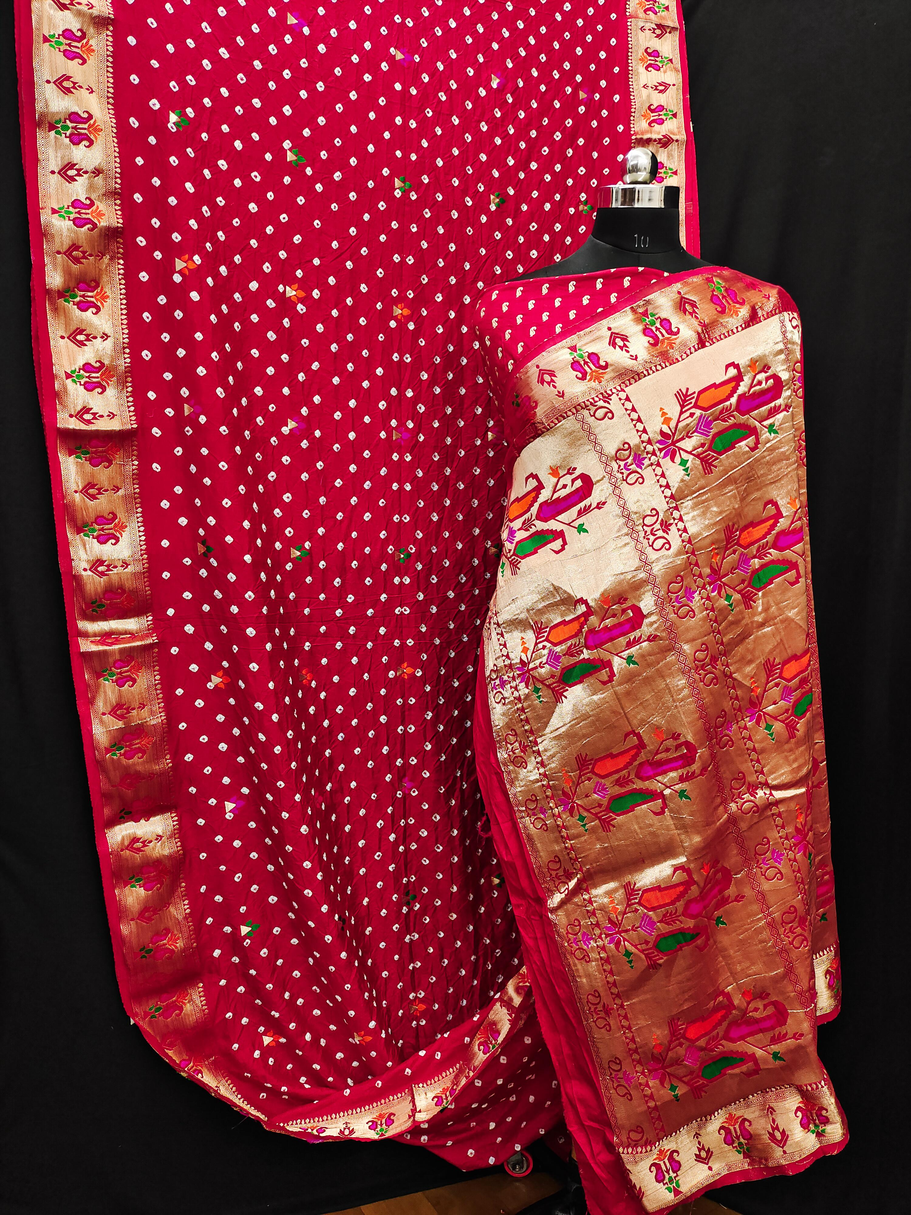 Lekha VC Yogeshwari Dola Silk Bandhej With Zari Weaving Butti Saree