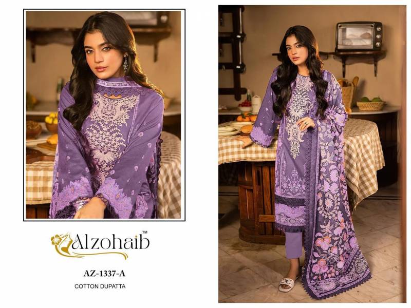 Alzohaib Az 1336 And 1337 Chiffon Dupatta Cotton Pakistani Suits
