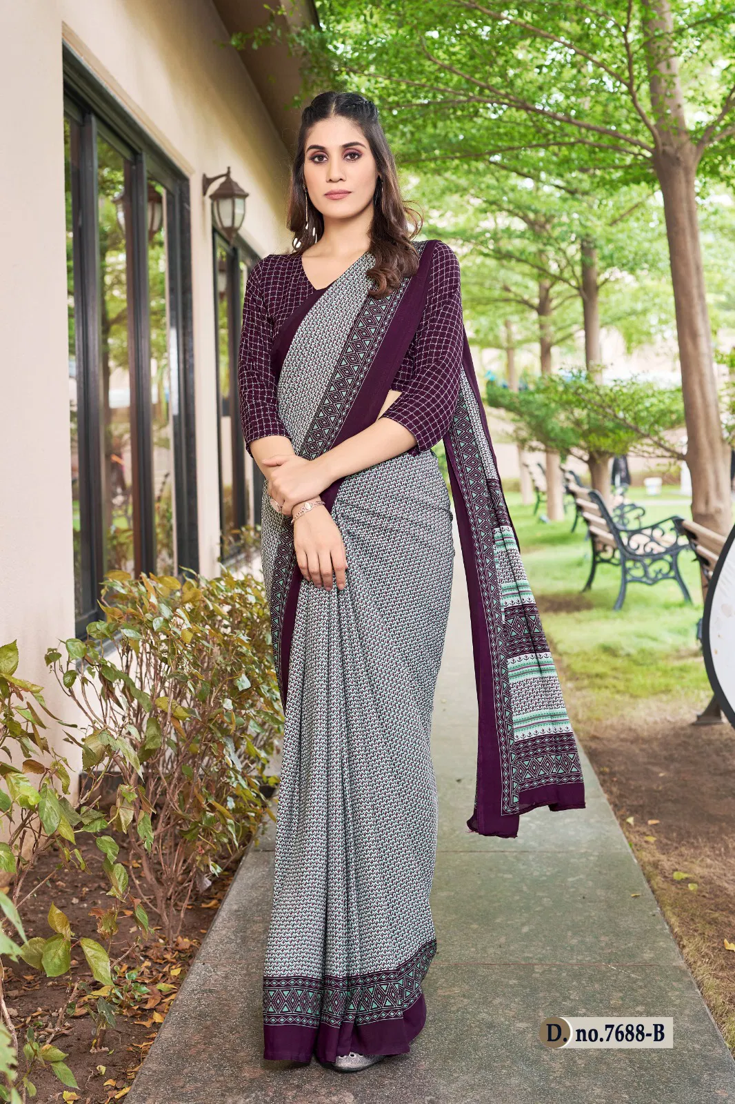 Uniform Saree Manufacturer 01 Kimaya Printed Uniform Saree