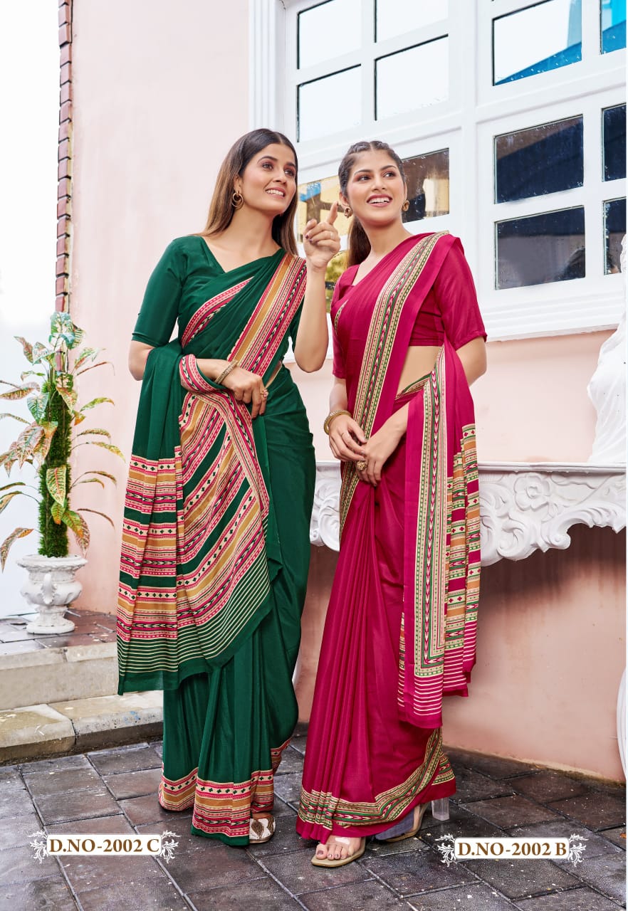 Uniform Saree Manufacturer 02 Indian Crape Printed Uniform Saree Collection