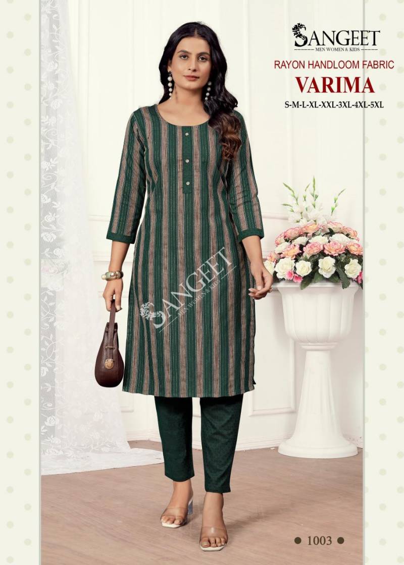 Sangeet Varima Rayon Handloom Kurti With Bottom Collection