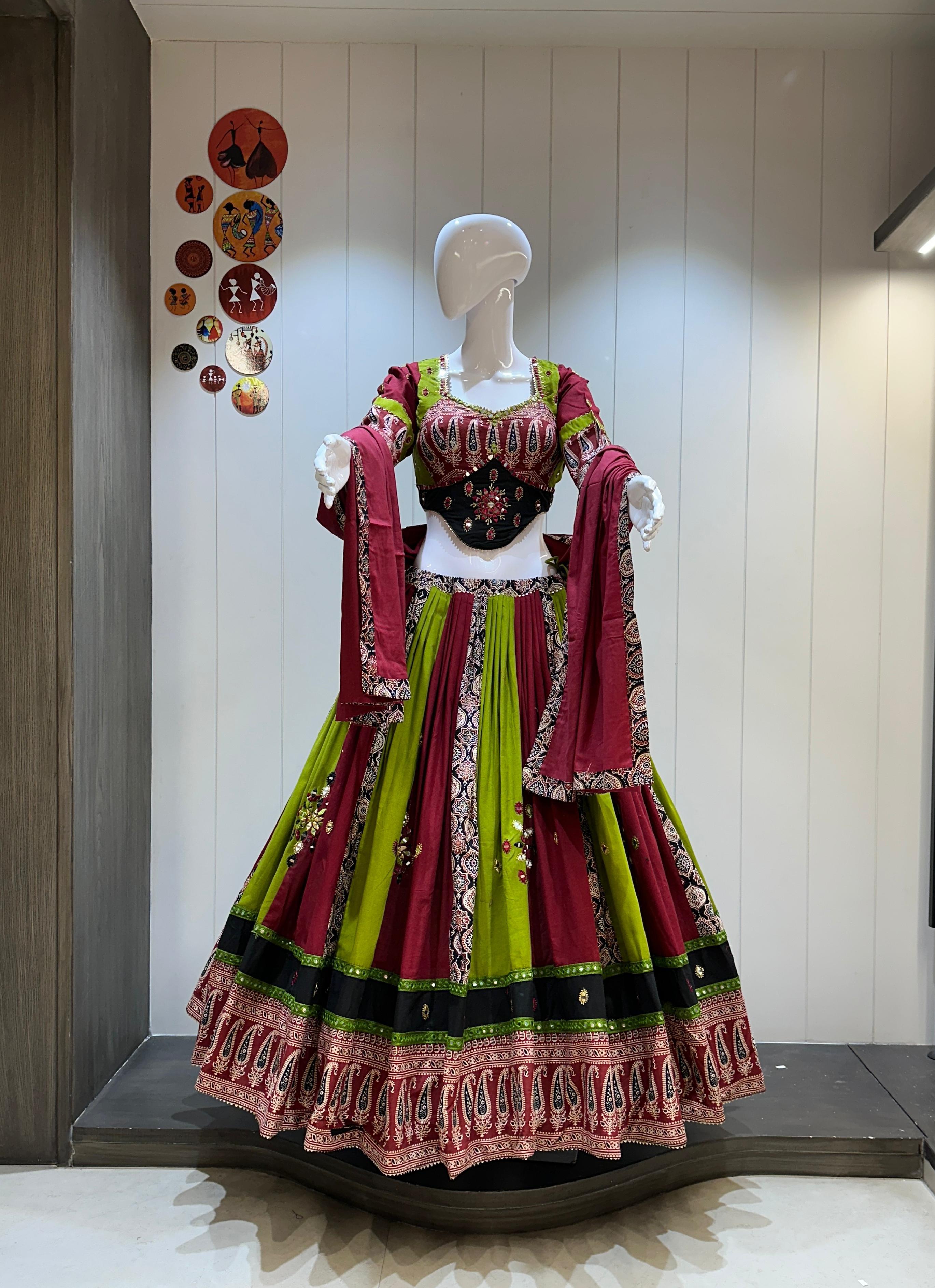 Scmd Keri Butta Heavy Handwork Original Mirror Work Lehenga Choli