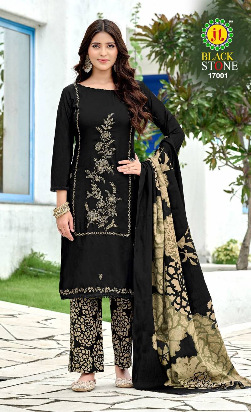 Jt Black Stone Vol 17 Rayon Fabric Embroidery Work Dress Material