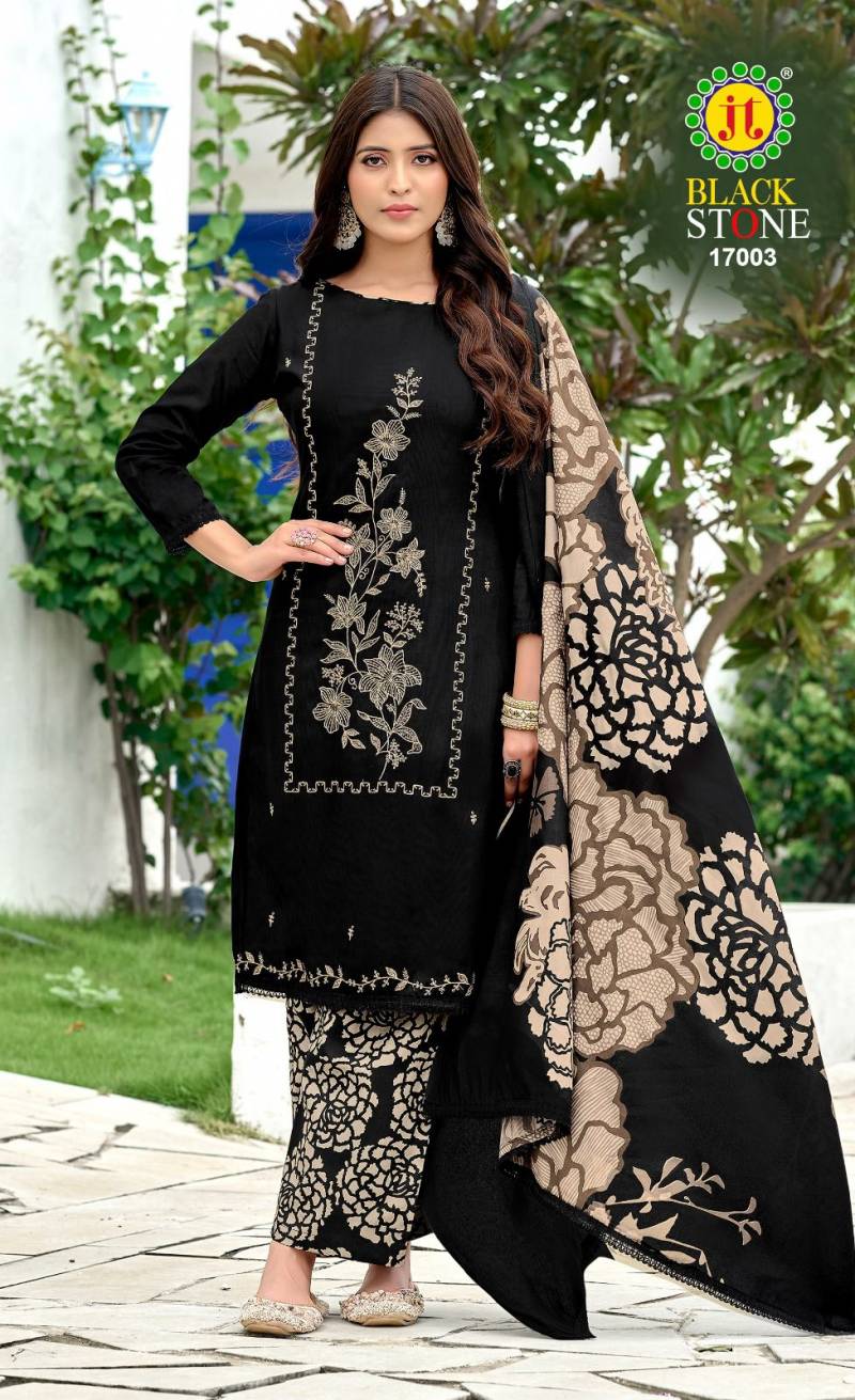 Jt Black Stone Vol 17 Rayon Fabric Embroidery Work Dress Material
