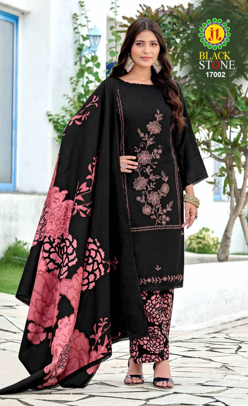 Jt Black Stone Vol 17 Rayon Fabric Embroidery Work Dress Material