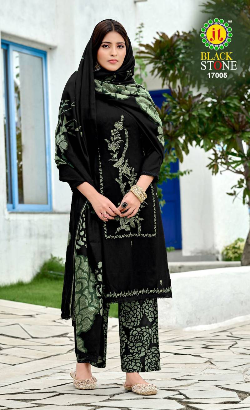 Jt Black Stone Vol 17 Rayon Fabric Embroidery Work Dress Material