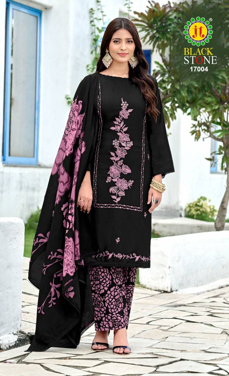 Jt Black Stone Vol 17 Rayon Fabric Embroidery Work Dress Material