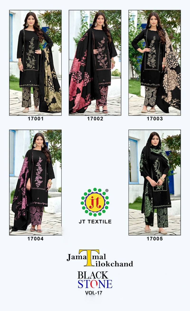 Jt Black Stone Vol 17 Rayon Fabric Embroidery Work Dress Material
