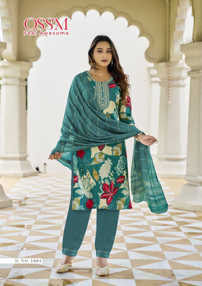 Ossm Sanvari Vetican Embroidery Work Kurti Pant And Dupatta