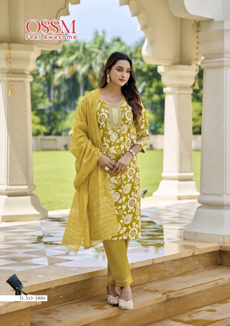 Ossm Sanvari Vetican Embroidery Work Kurti Pant And Dupatta